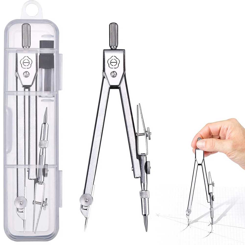 Metal Drafting Compass – Refillable Geometry Tool with Extra Leads & Case