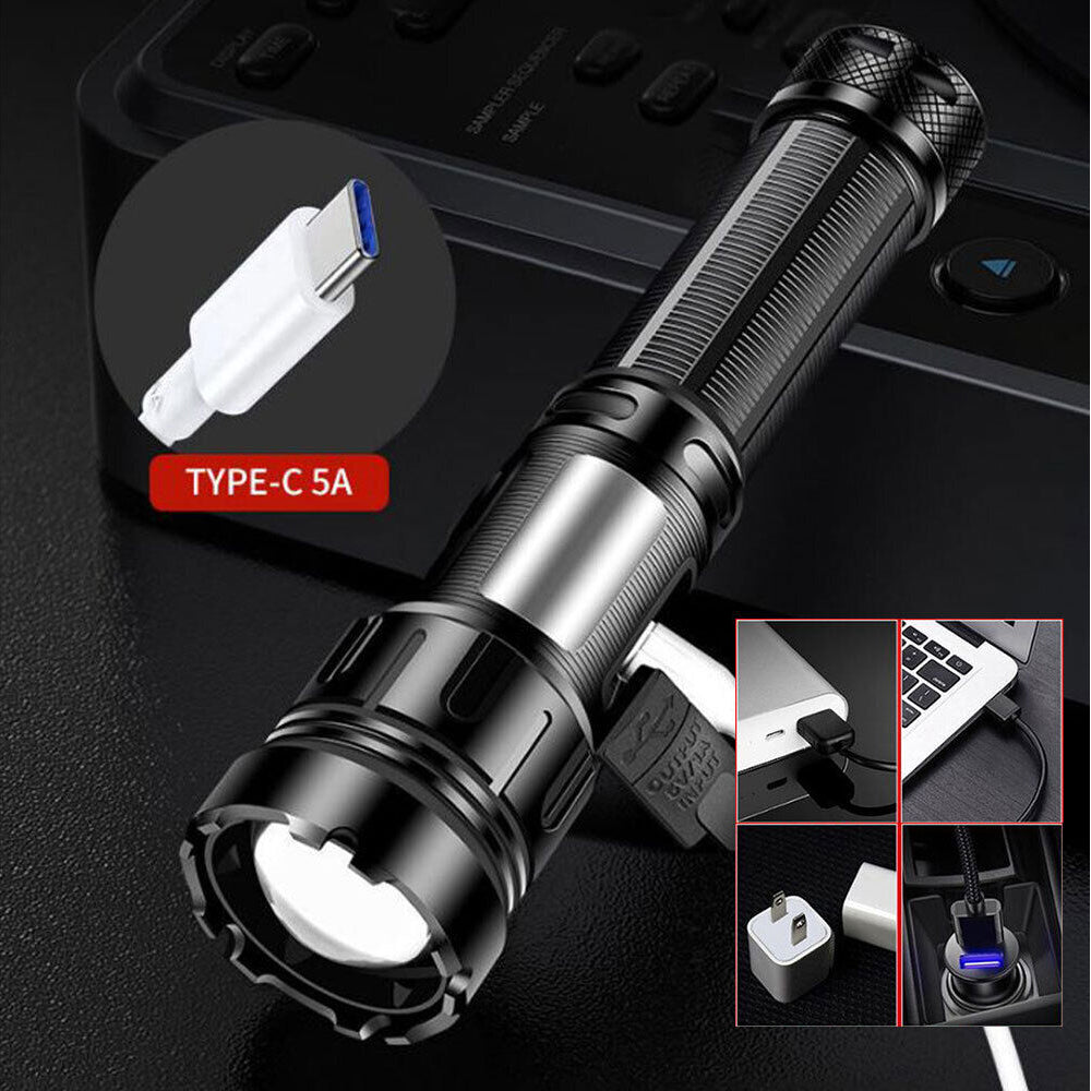 XH-P50 LED Flashlight Tactical Light Super Bright Torch USB Rechargeable