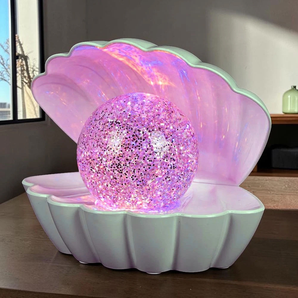 White Glitter Ball Lamp – 7-Colour LED Seashell Clam Mood Light