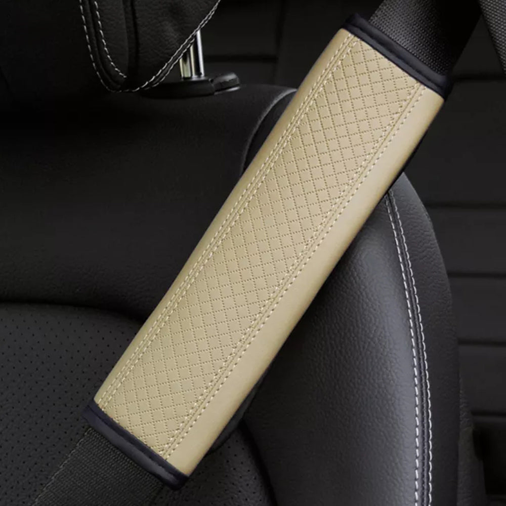 2PCS Car Seat Belt Shoulder Protection Cover Leather Embossed Soft Comfortable