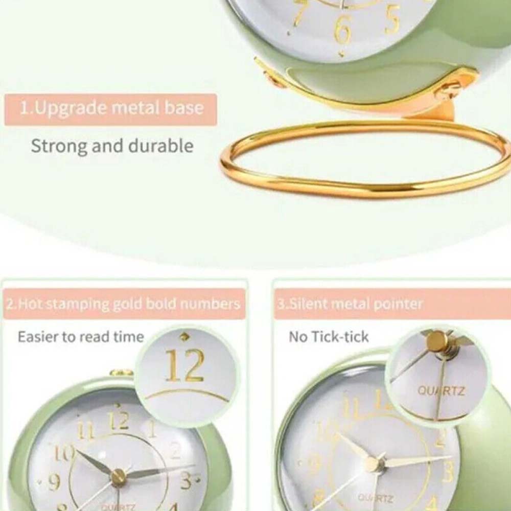 Retro Silent Alarm Clocks Cute Bedside Desktop Alarm Clocks with Night Light