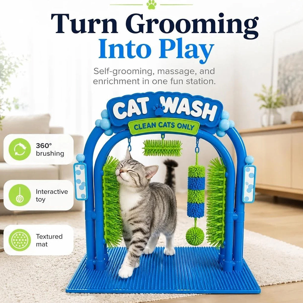 Cat Car Wash Scratcher – Self-Grooming Station for Cats, Brushing & Play