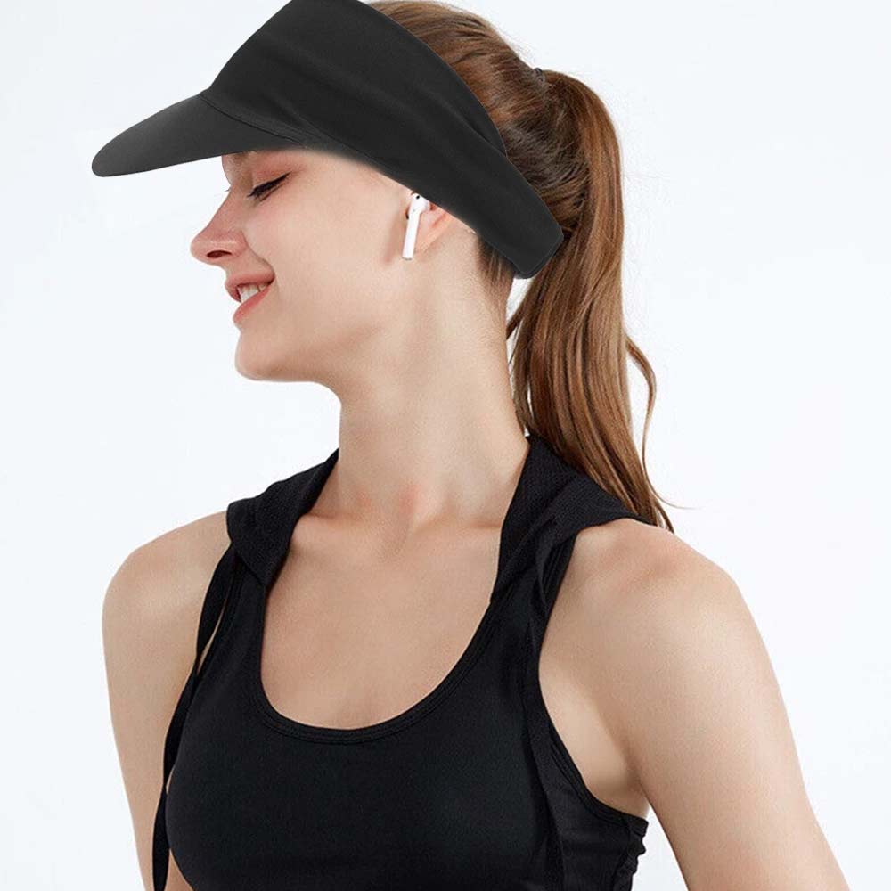 Sun Visor Elastic Sports Hat – Tennis & Golf Headband Cap for Women, Black