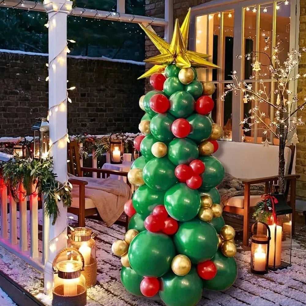 93-Piece Christmas Balloon Garland Kit  Arch Decor Set with Red, Green & Gold Star Balloons