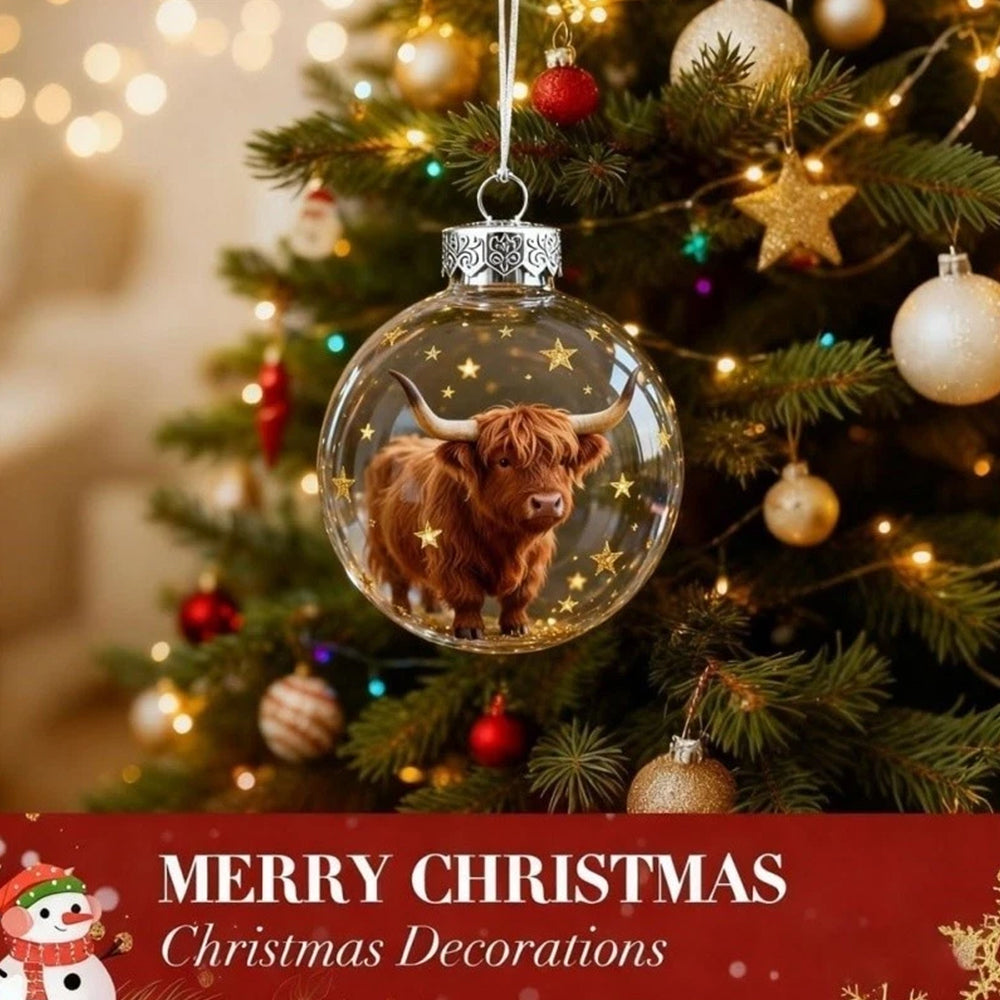 2X Cow 3D Acrylic Ball Christmas Ornaments - Wildlife Animal Xmas Tree Decor for Home