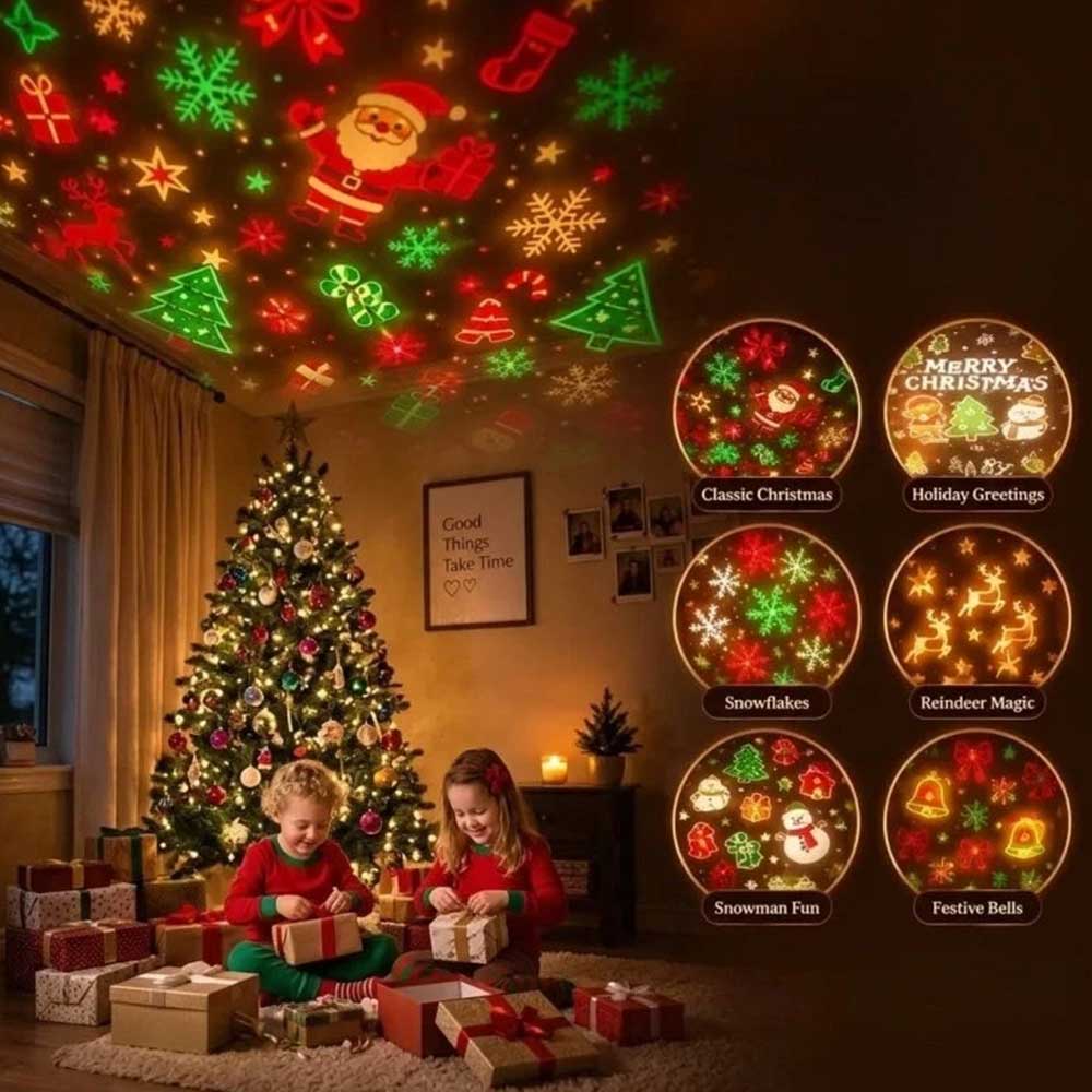 Christmas Projection Light – Santa & Tree USB LED Holiday Night Lamp
