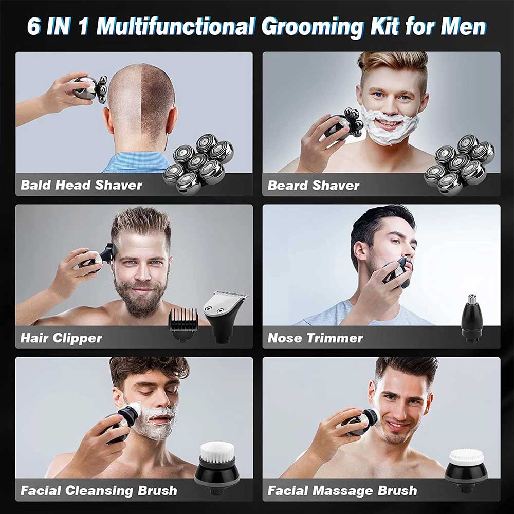 7-in-1 Men's Electric Shaver & Grooming Kit - 7D Rotating Head for Bald Head, Beard, Hair & Facial Care