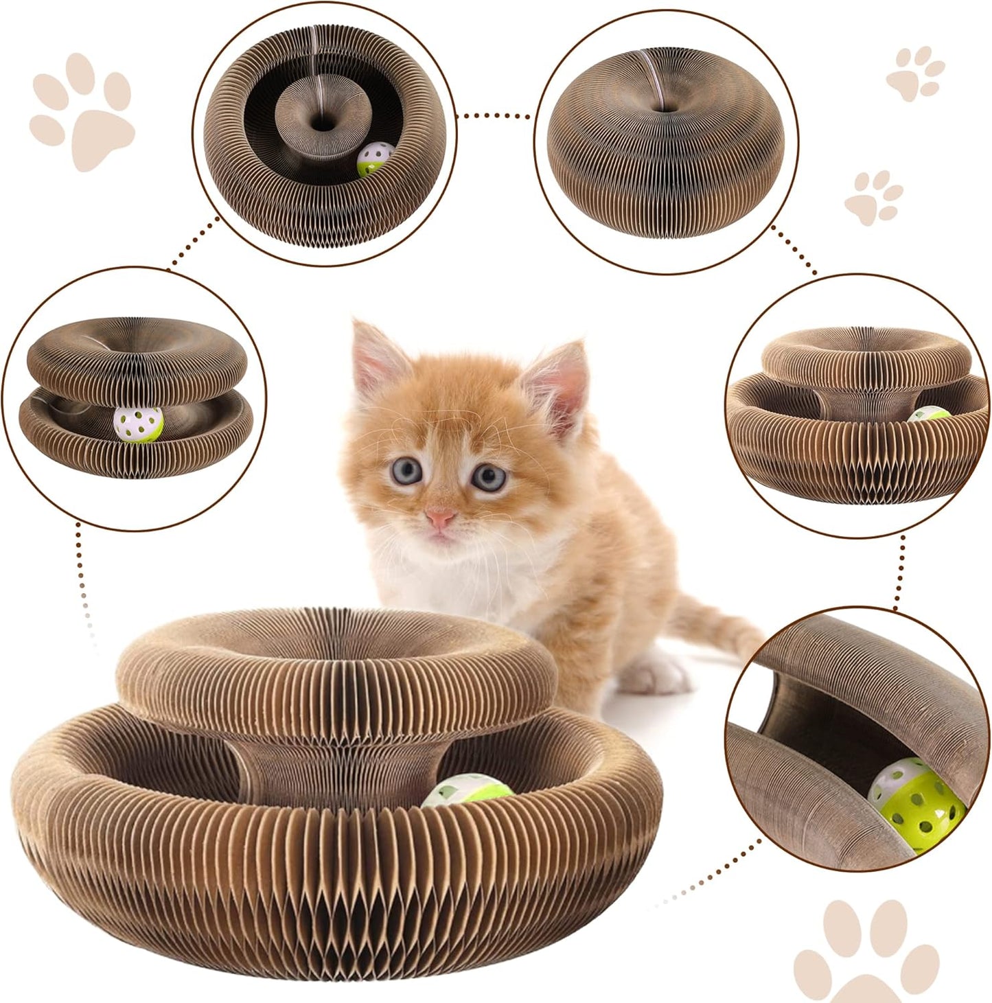 Magic Organ Cat Scratching Board – Foldable Corrugated Cardboard Scratcher with Toy Ball & Catnip