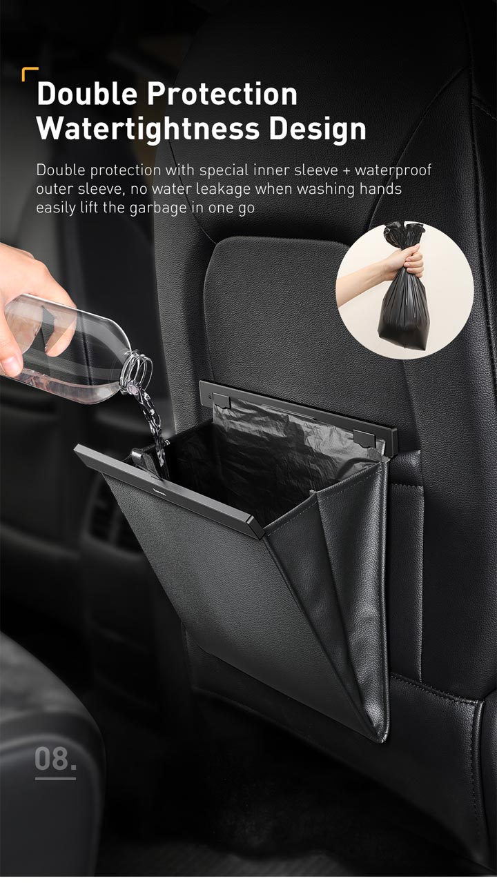 Baseus PU Leather Car Trash Bag - Waterproof, Leakproof Waste Basket with Magnetic Closure