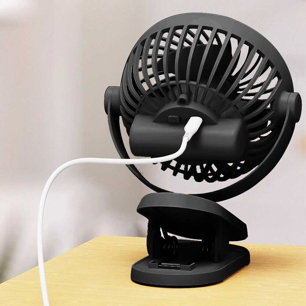 3 Speeds Mini Cooling Fan USB Rechargeable Clip On Desk Baby Stroller Portable