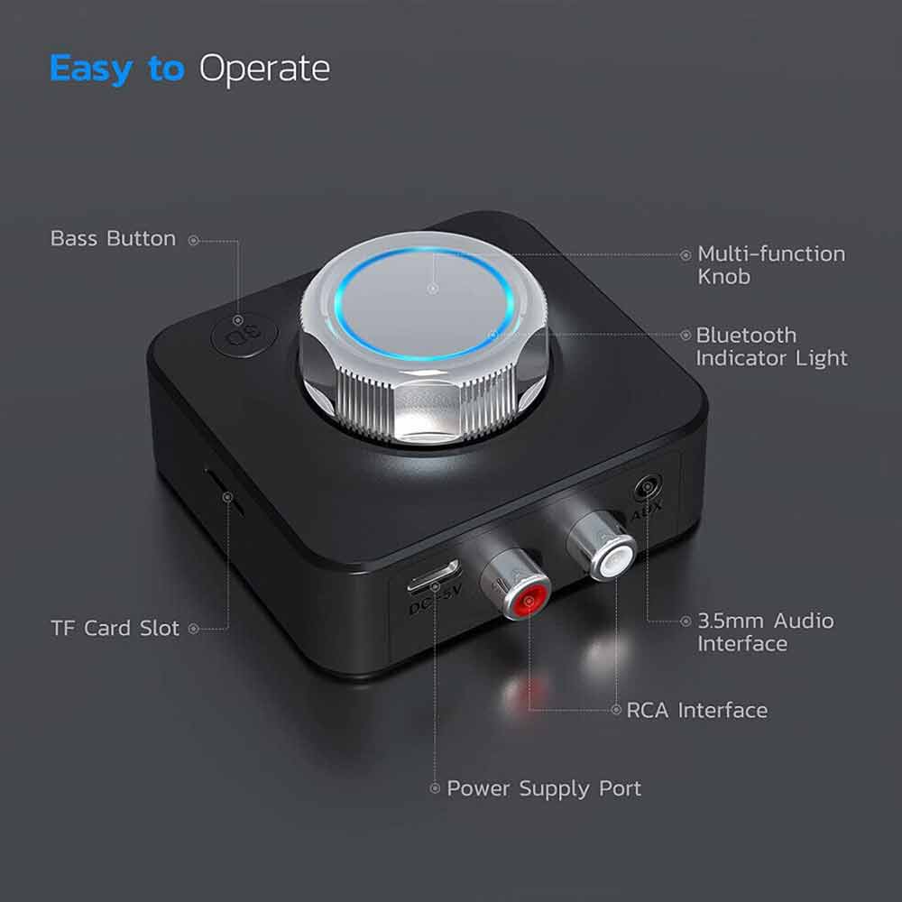 Bluetooth 5.0 Audio Receiver Bar Wireless Stereo Adapter 3.5mm AUX RCA Cable NEW