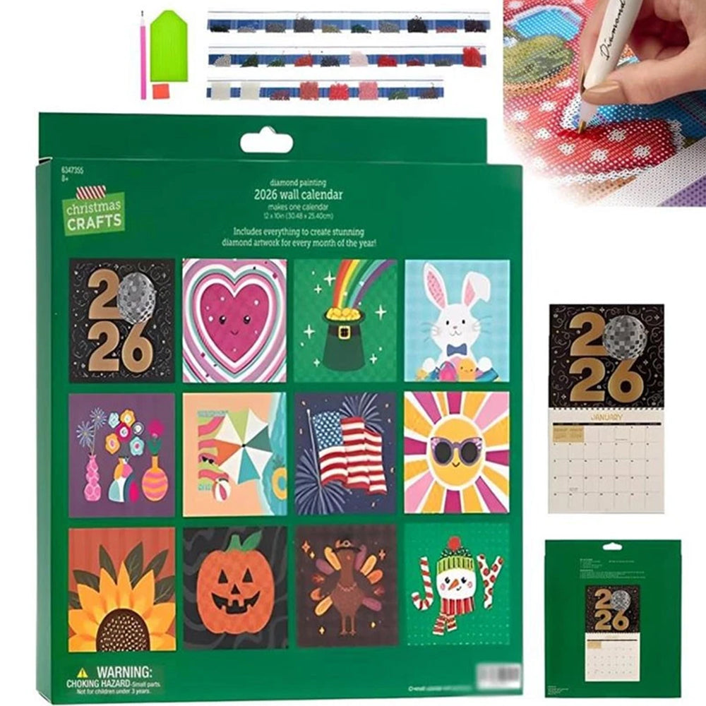 2026 DIY Diamond Painting Wall Calendar Kit – 12-Month Sparkling Art Calendar