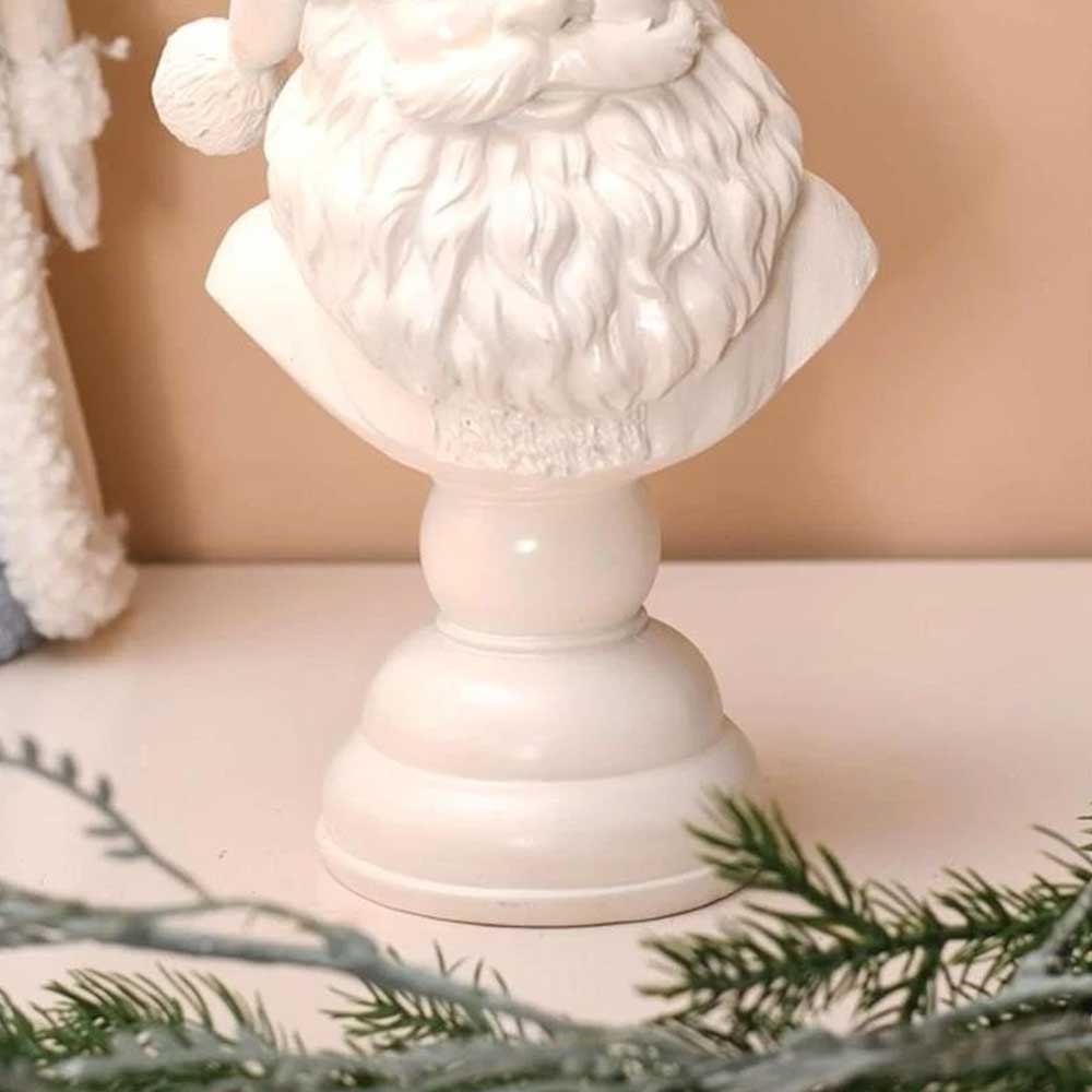 Santa Bust Tabletop Decoration - 15cm White Resin Santa Claus Head Statue