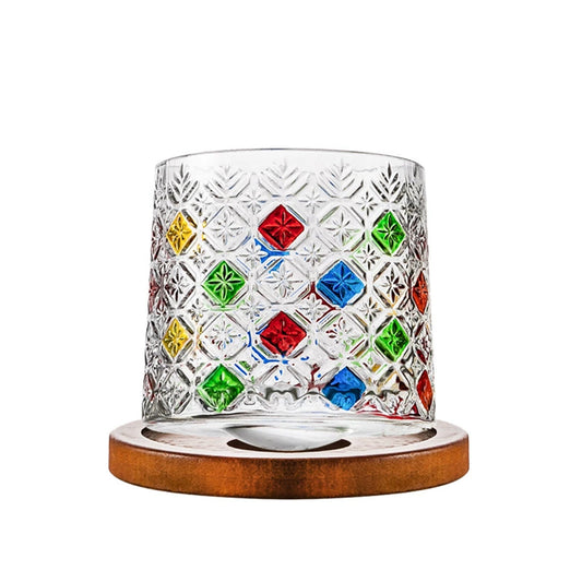 Crystal Whiskey Glass Set - Colored Snowflake Glass Holder Gift for Bourbon & Cocktail