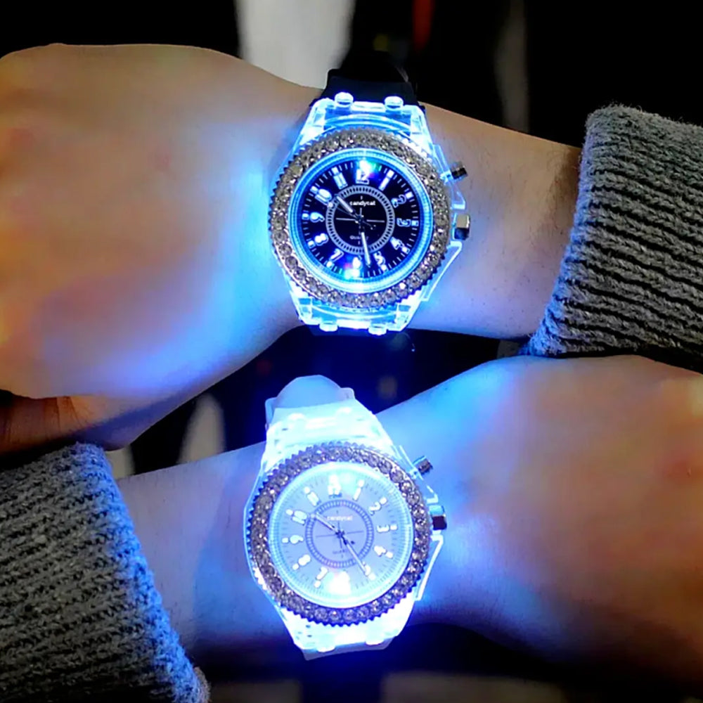 Men's Watch Teenage Women's Watch Crystal Quartz Bracelet with LED Illumination