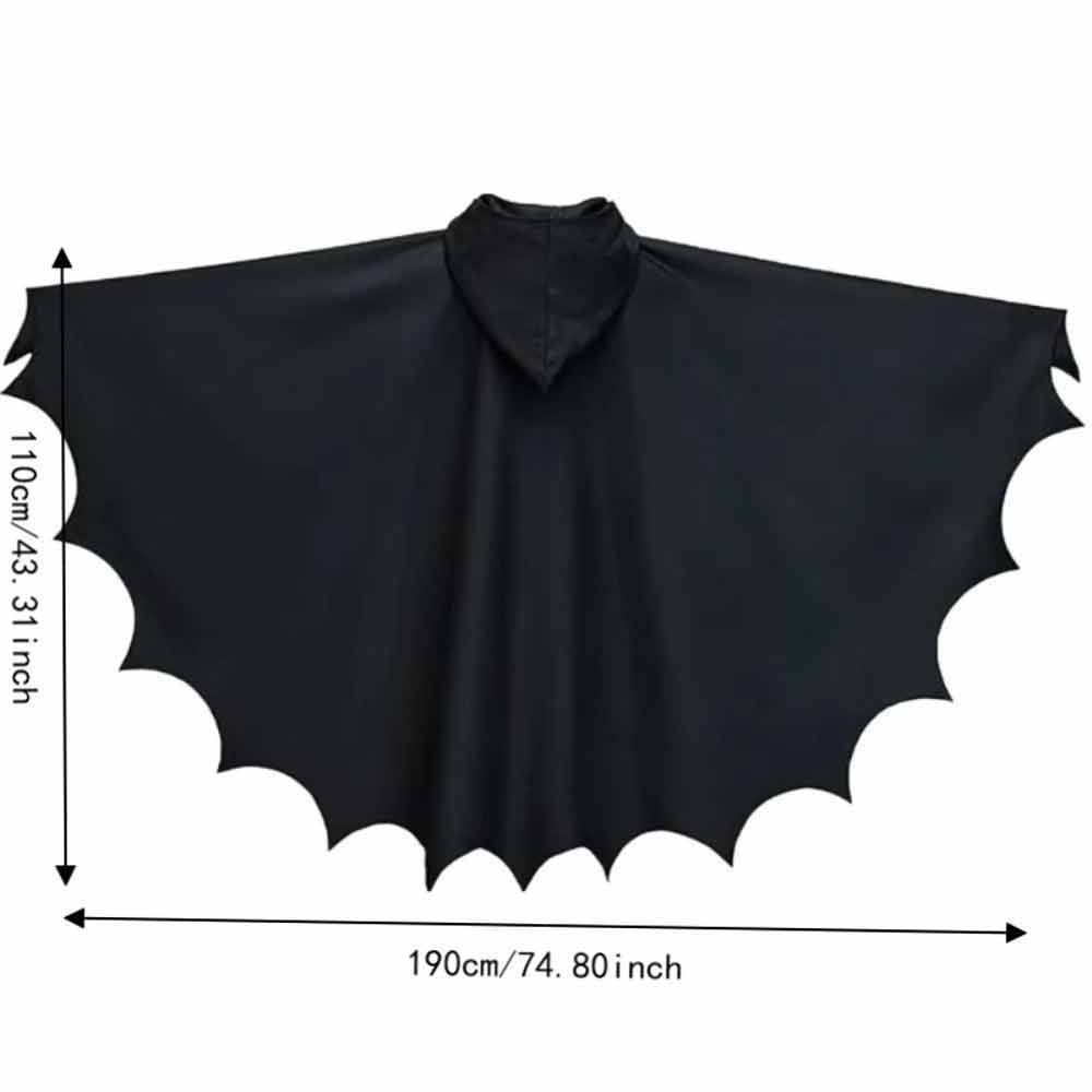 Halloween Bat Hooded Cloak – Medieval Gothic Cape Costume, Black 110x190cm