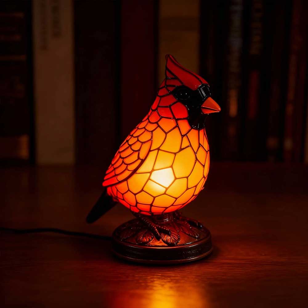 Cardinal Table Lamp - Handcrafted Red Resin Bird Night Light for Bedroom & Living Room Decor