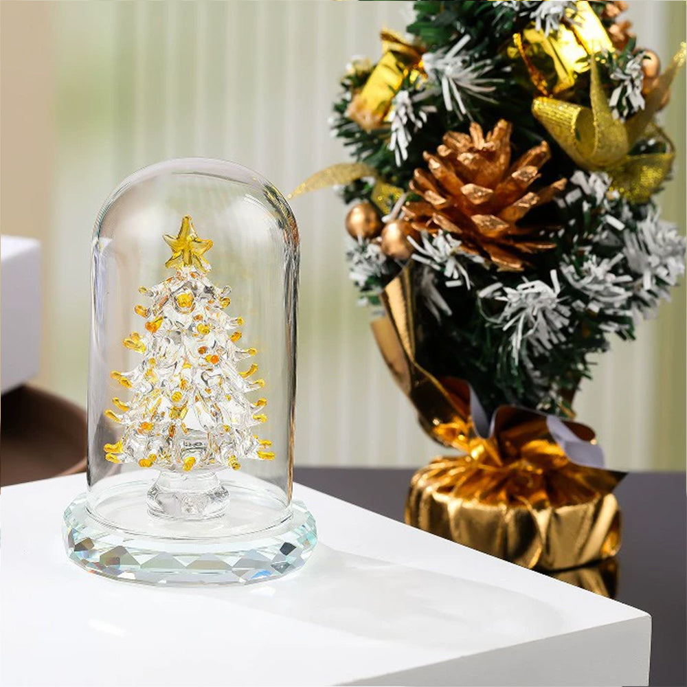 Elegant Crystal Tree Figurine with Display Cover 3D Glass Christmas Tree for Desk Decor & Gift