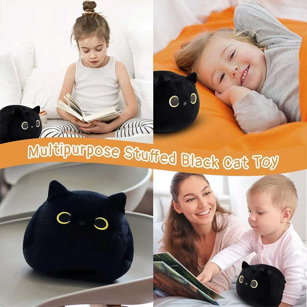Black Cat Plush 25cm - Cute Soft Stuffed Kitten Toy, Kawaii Plushie Gift