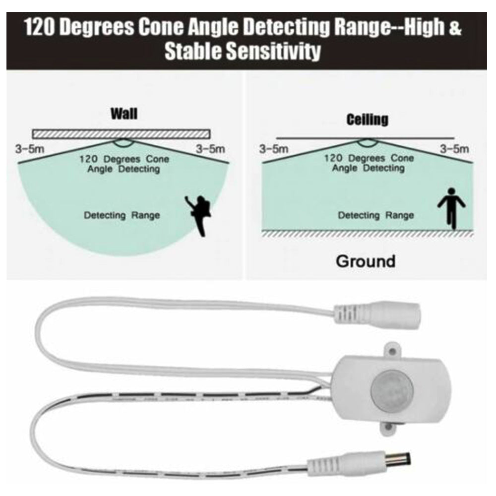 PIR MOTION SENSOR DETECTOR ACTIVATED ON OFF SWITCH LED STRIP LIGHT BAR CAMPING