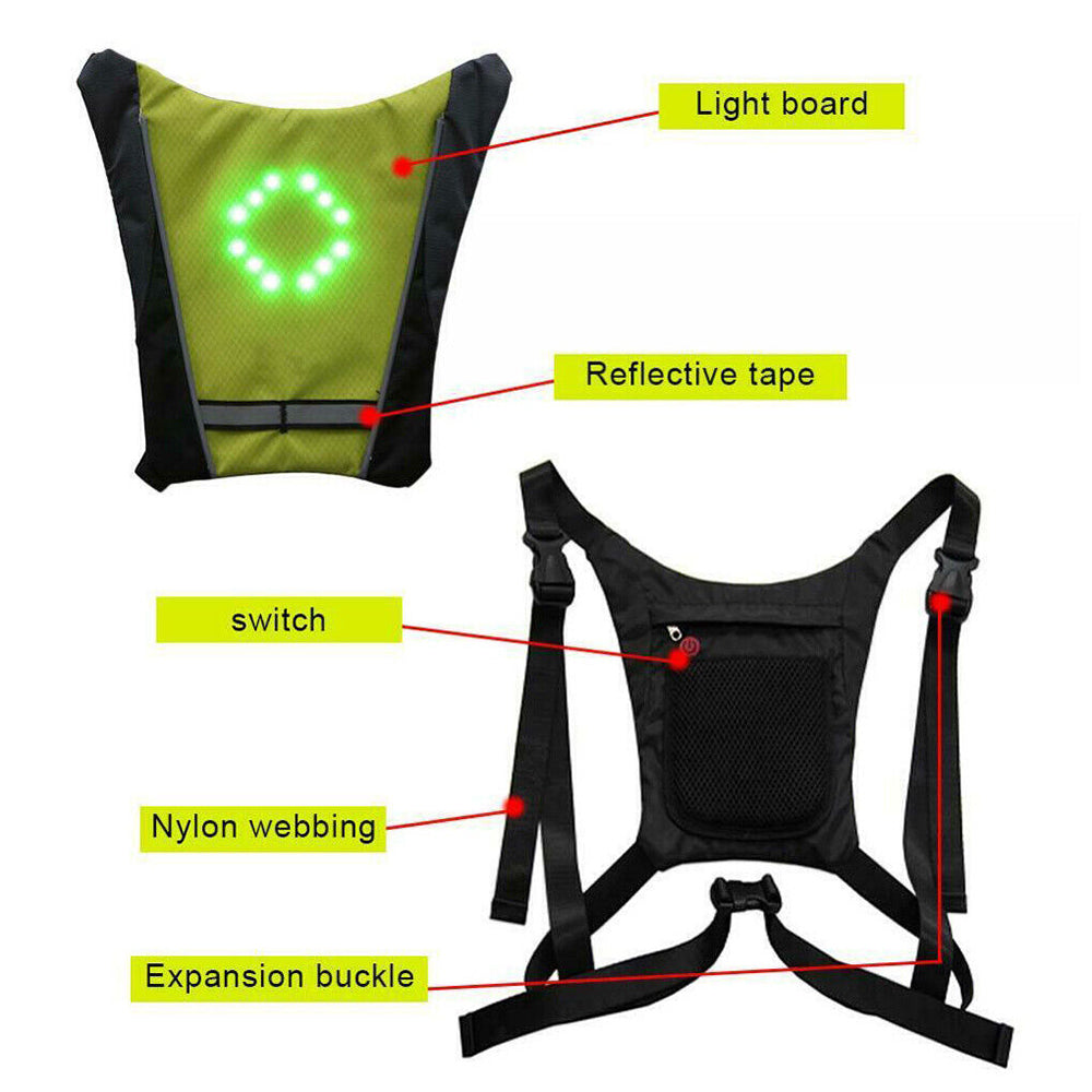 Wireless LED Signal Light Reflective Vest Backpack Remote Control Safety