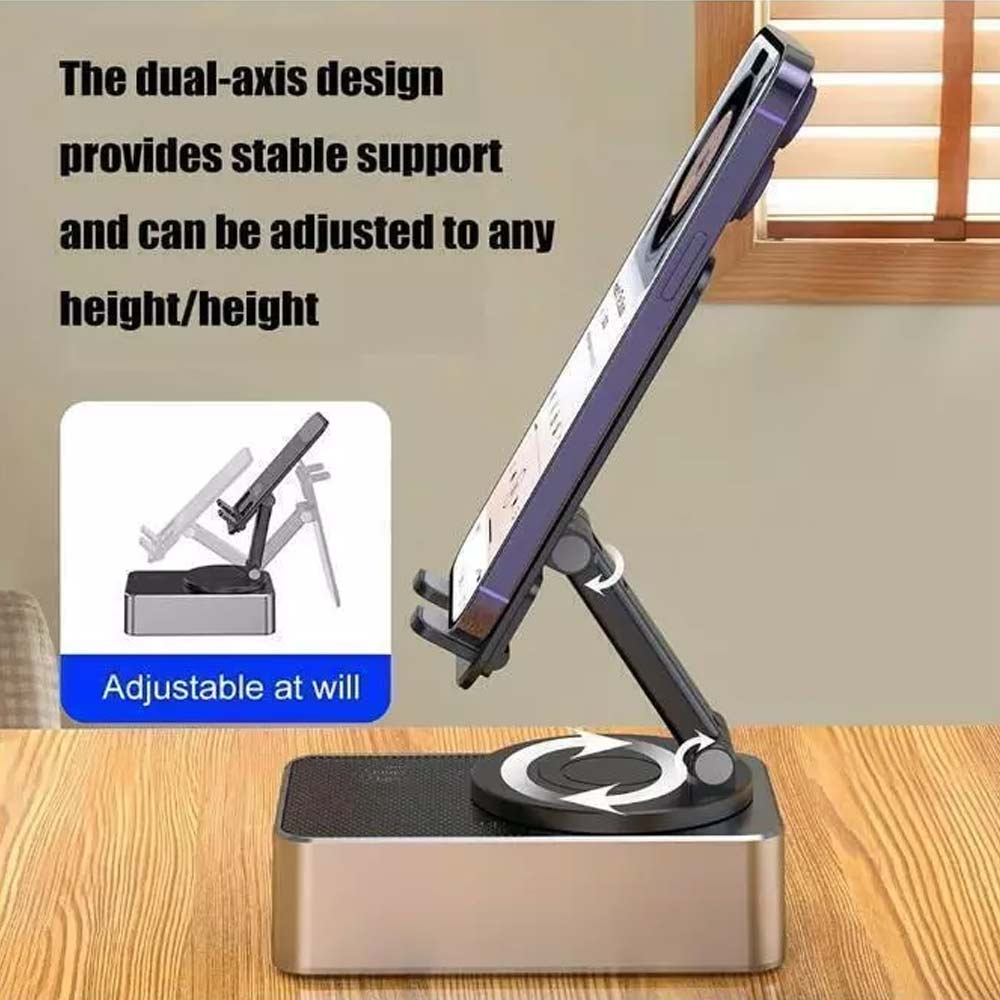 3In1 Foldable Cell Phone Stand with Wireless Bluetooth Speaker, Bluetooth Audio Power Phone Holder
