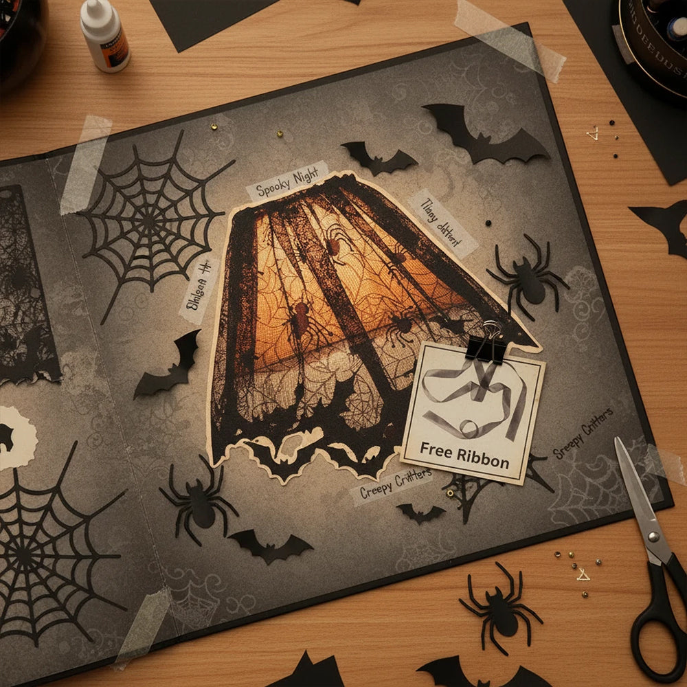 Halloween Cobweb Lace – Lamp Shade Cover with Spider, Gothic Party Decor