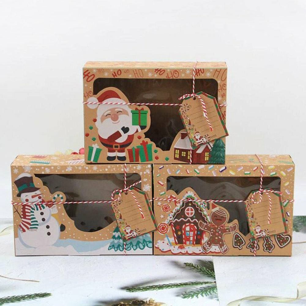 12PCS Christmas Candy Cookie Boxes Bakery Gift Boxes Cupcake Muffin Cake Box