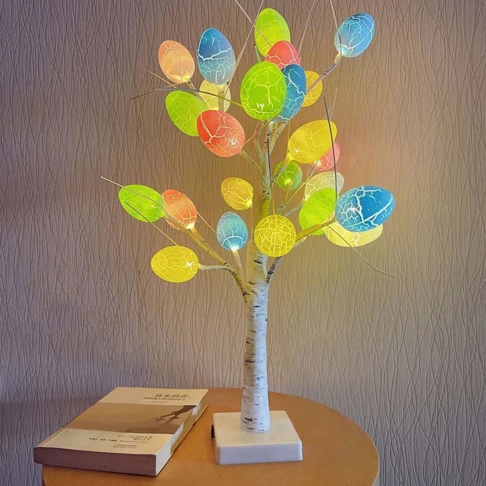 Easter LED Twig Tree - Pre-Lit Birch Light Up Decoration with 24 Colorful Eggs