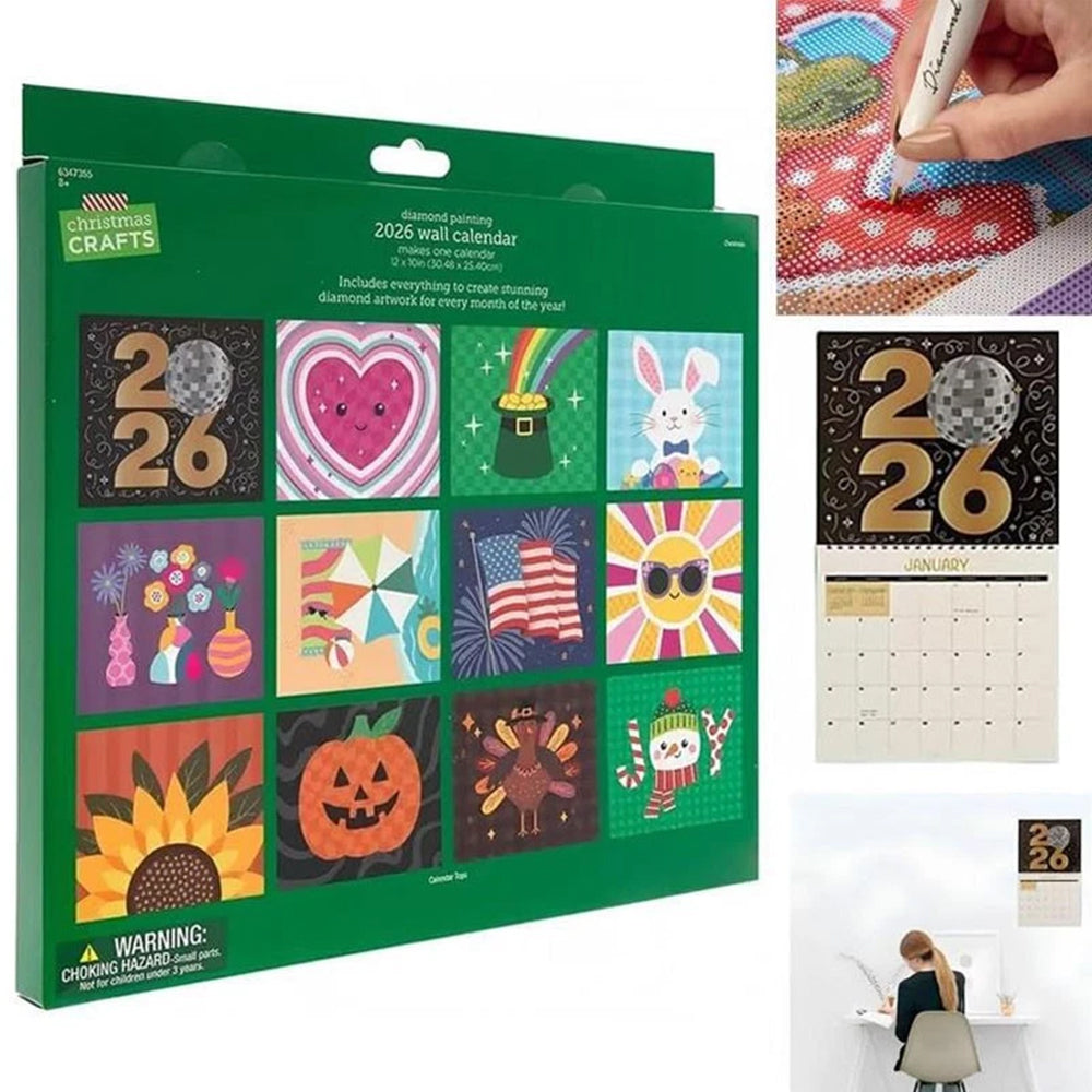 2026 DIY Diamond Painting Wall Calendar Kit – 12-Month Sparkling Art Calendar