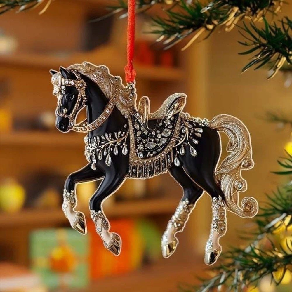 5X Horse 2D Acrylic Christmas Ornament - 8cm Elegant Hanging Pendant for Tree & Car Decor