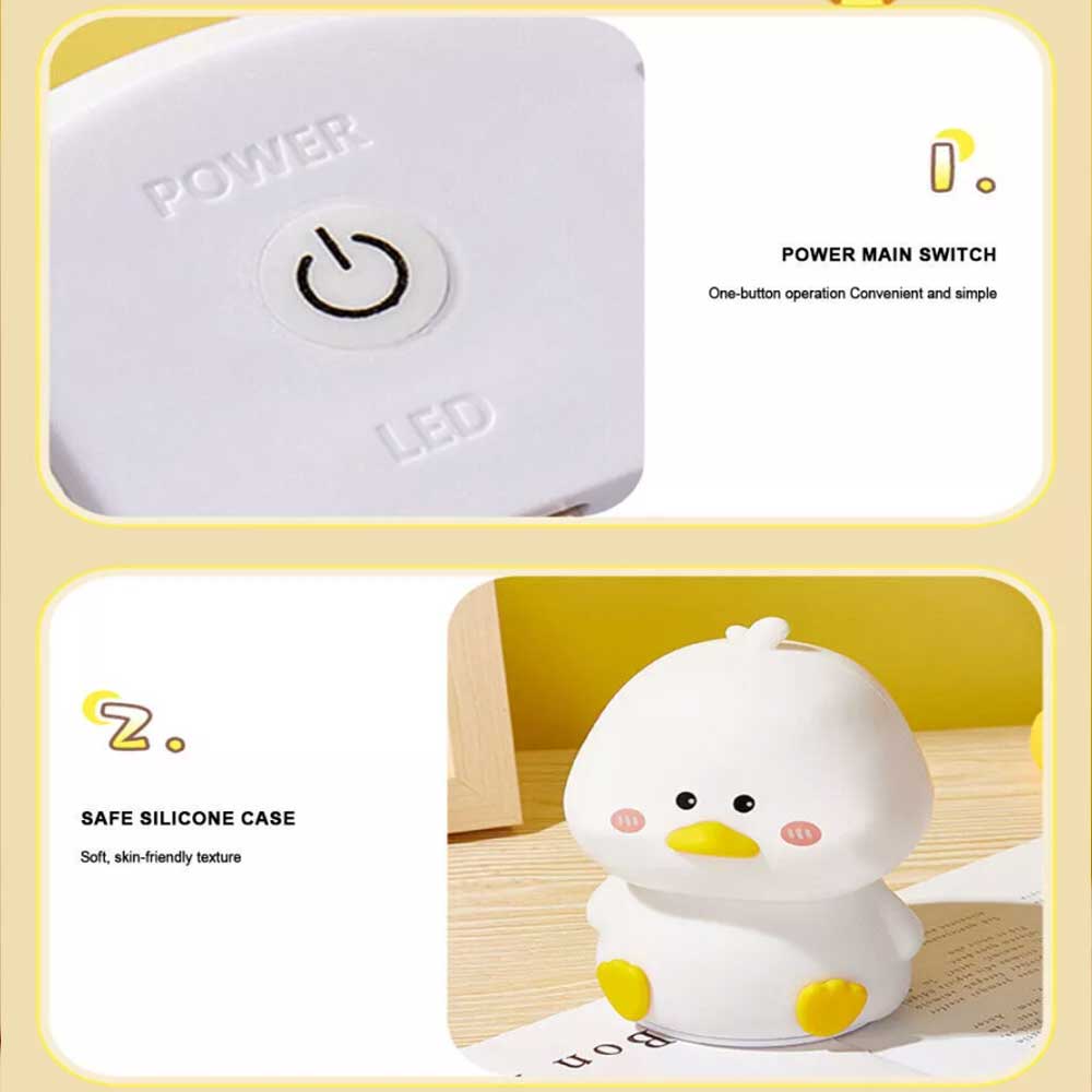 Silicone LED Night Light Duck Touch Bedside Lamp Kid Bedroom USB Rechargeable