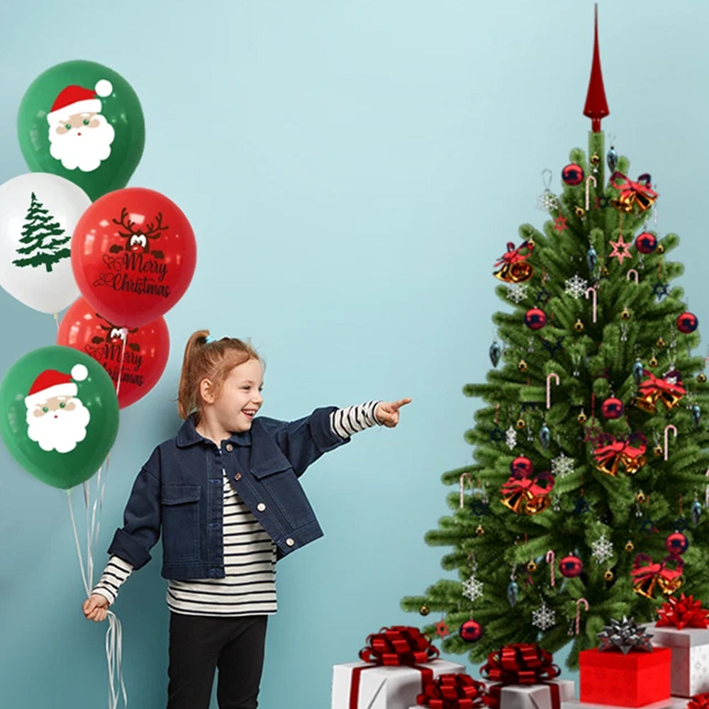 24-Pack Christmas Latex Balloons -Red, Green & White Santa & Tree Print Party Decorations