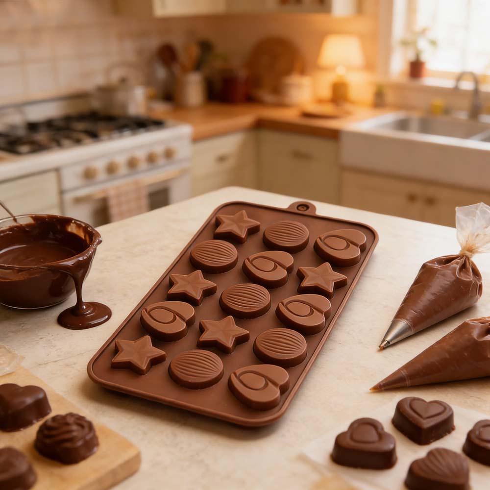 Chocolate Baking Silicone Cake Mold - Ice Tray Candy Jelly Mold with Nuts & Star Shapes