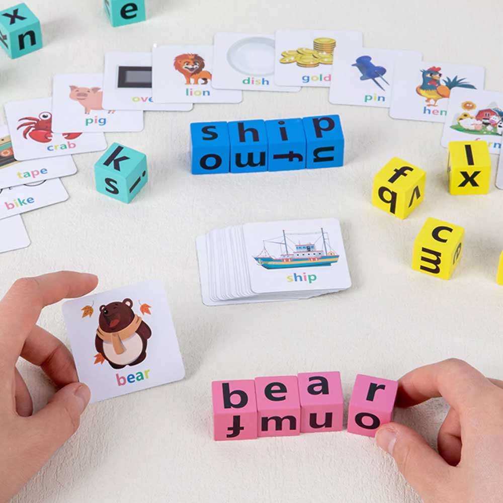 16Bricks Wooden Crossword Puzzles Montessori English Words Spelling Game Educational Toys