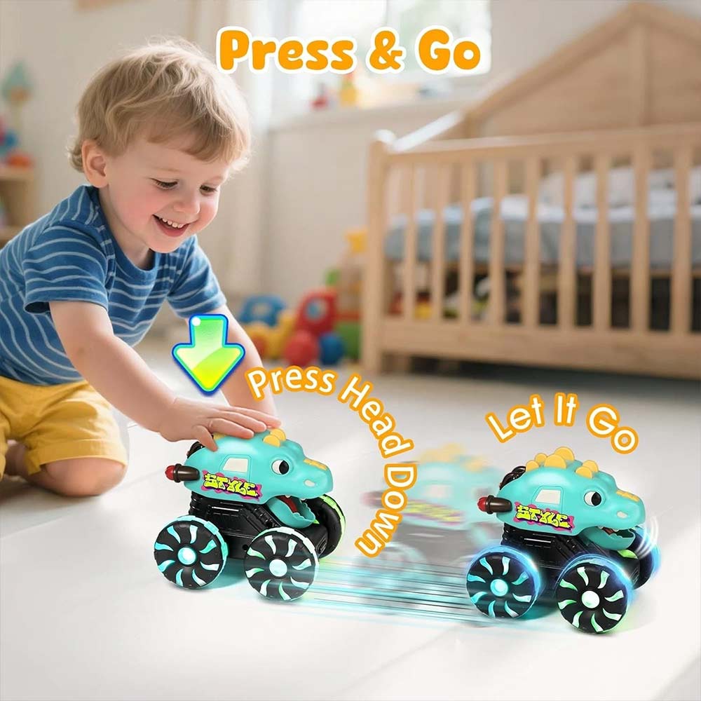 3-Pack Dinosaur Toys Light Up Monster Truck Press and Go Car Toy Set Fun Gift for Boys Girls