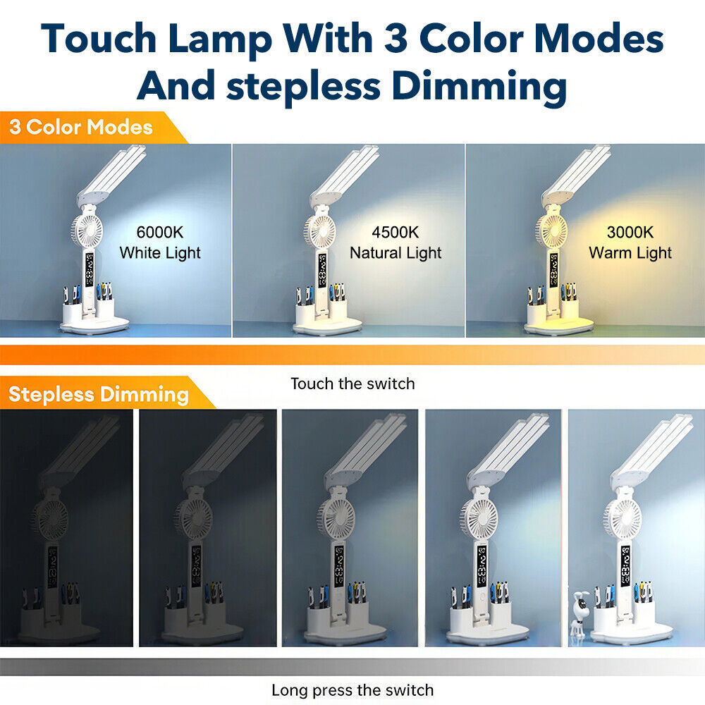 4 IN 1 LED Desk Lamp with Fan Dimmable Reading Lamp Reading Table Night Light