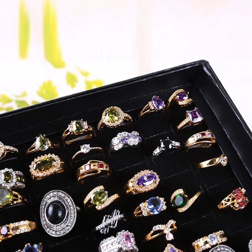 100-Slot Ring Storage Box – Jewellery Display Organiser Case Tray Holder