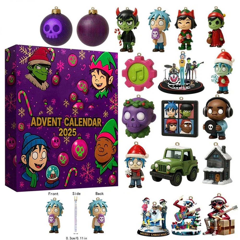 2025 Gorillaz Advent Calendar 24 Days Pendant 2D Ornaments for Christmas Countdown