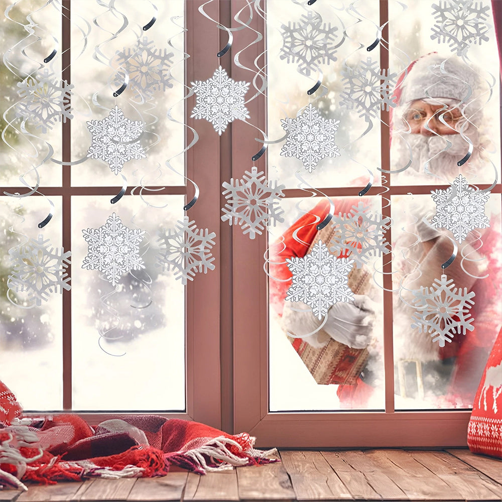 35pcs Snowflake Swirls Christmas Ceiling Decor Set – Foil Hanging Decorations for Winter & Frozen Theme Parties