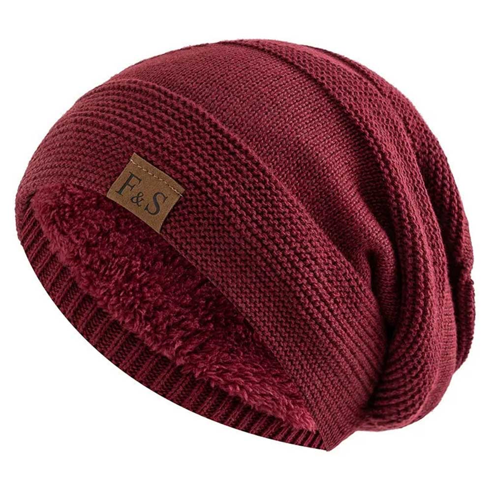 Unisex Slouchy Winter Beanie - Fur Lined Warm Knitted Hat for Men & Women