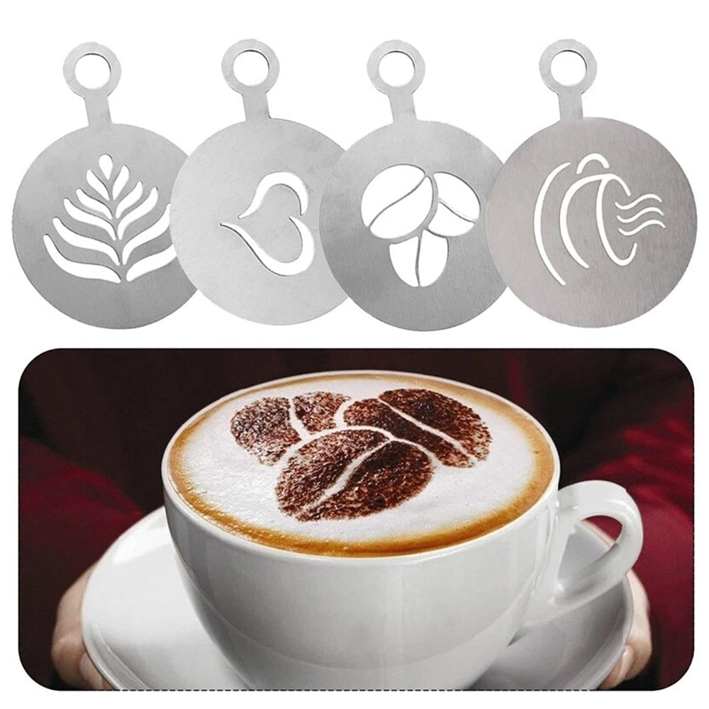 4x Barista Cappuccino Stencils - Stainless Steel Coffee Latte Art Templates