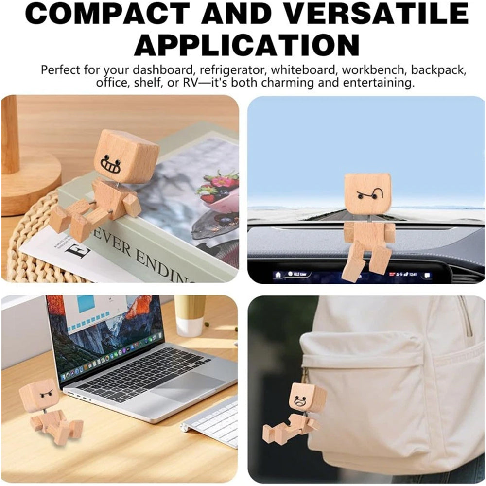 Magnetic Expression Shaking Wooden Man - 12 Fun Face Car Dashboard Decor