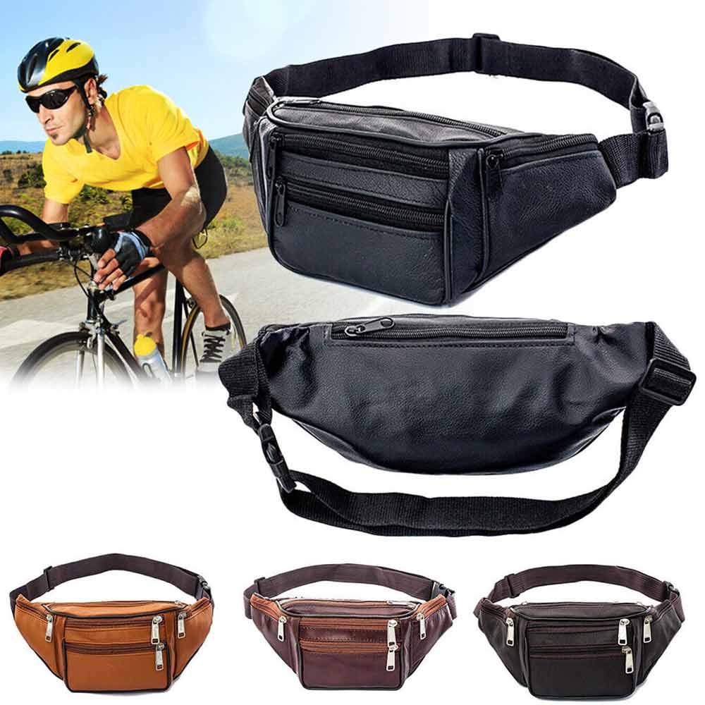 Money Pouch Sports Travel Waist Belt Wallet Bum Bag Leather Fanny Pack Unisex