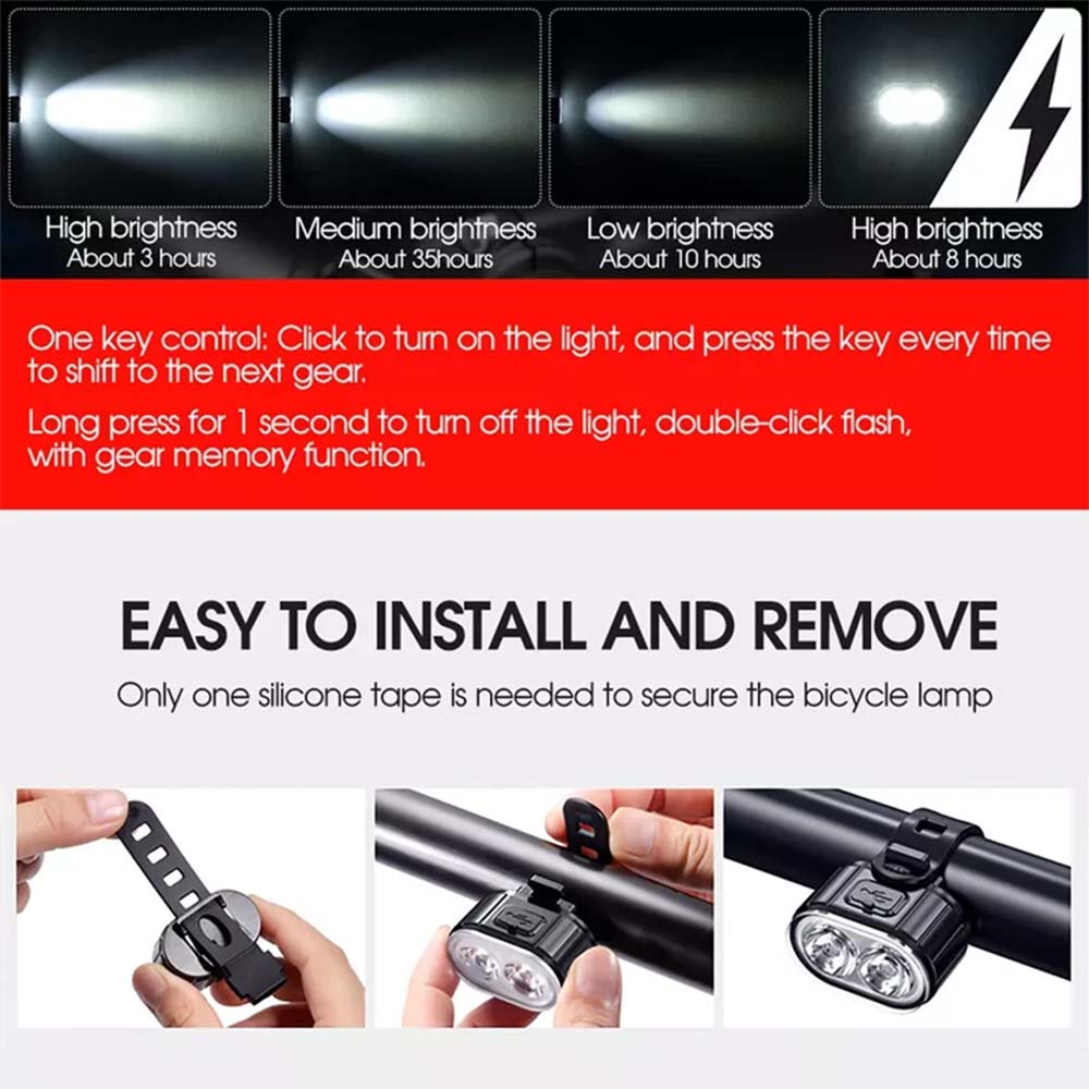 2PCS Super Bright Bike Light Set - Front & Rear LED Bicycle Lamps, Waterproof