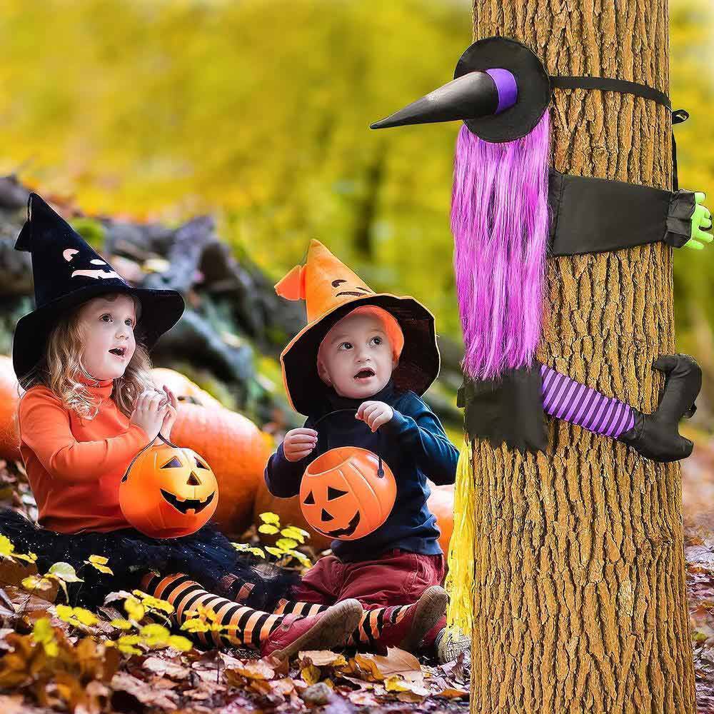 Halloween Crashing Witch Into Tree Outdoor Decor Yard Lawn Flying Witch Pendant