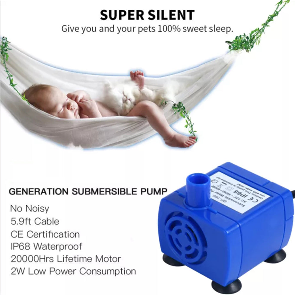 Mini Pets Drinking Fountain Pump DC USB LED For Cat Water Bowl Submersible Pump