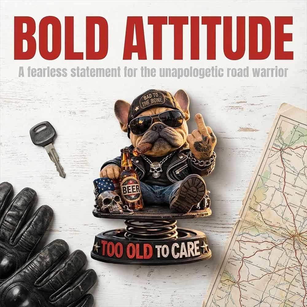 “Too Old To Care” Dashboard Bobblehead – Funny Resin Bulldog Nodding Head Dog