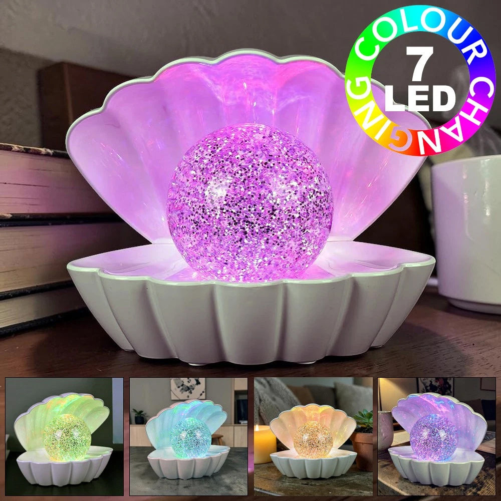 White Glitter Ball Lamp – 7-Colour LED Seashell Clam Mood Light