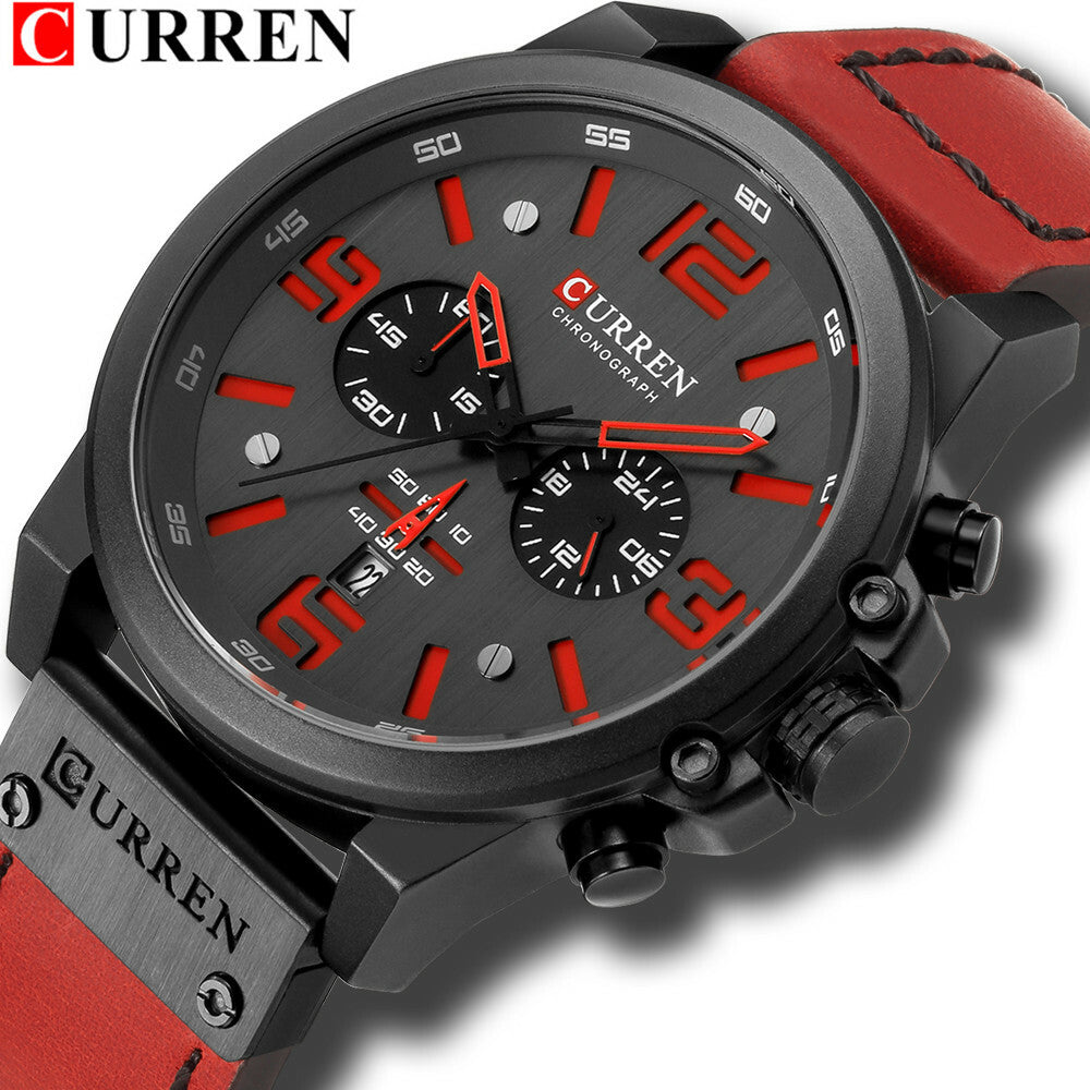 Men's Business Quartz Watch – Leather Chronograph Calendar 47mm Multifunction